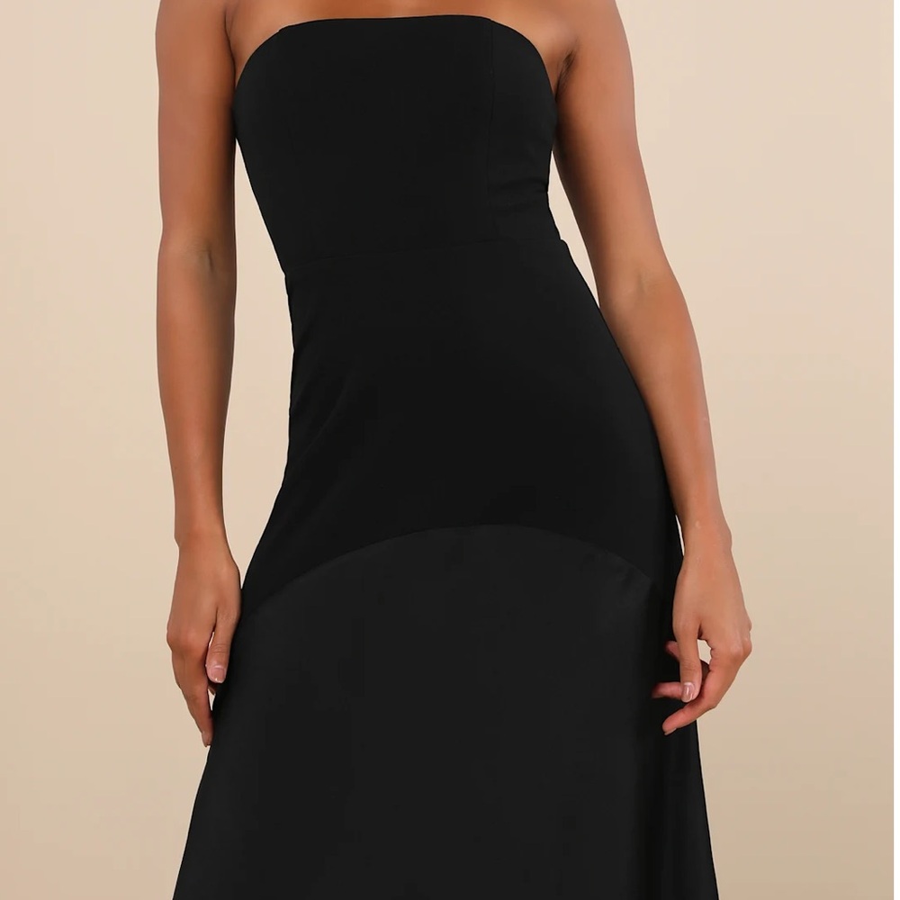 Lulus Compelling Style Black Strapless A-Line Maxi Crepe/Satin Maxi Dress NWT M - Picture 4 of 15